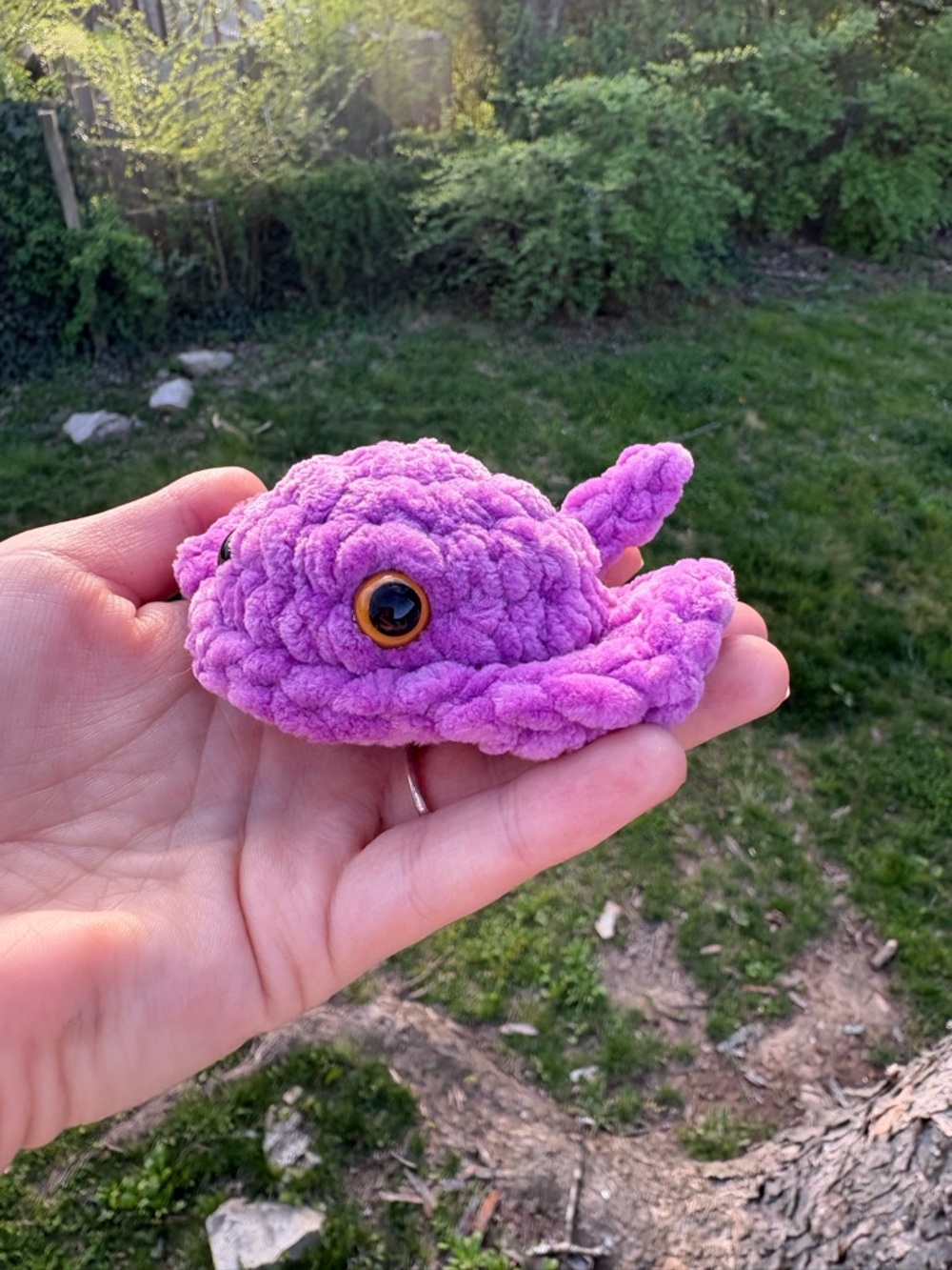 Handmade Plush Fiber Art Ray - Purple Crochet Ocean Buddy - Picture 5 of 11